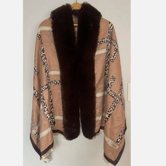 LA FIORENTINA Faux Fur Trim Wrap Brown/Camel O/S - Picture 1 of 8